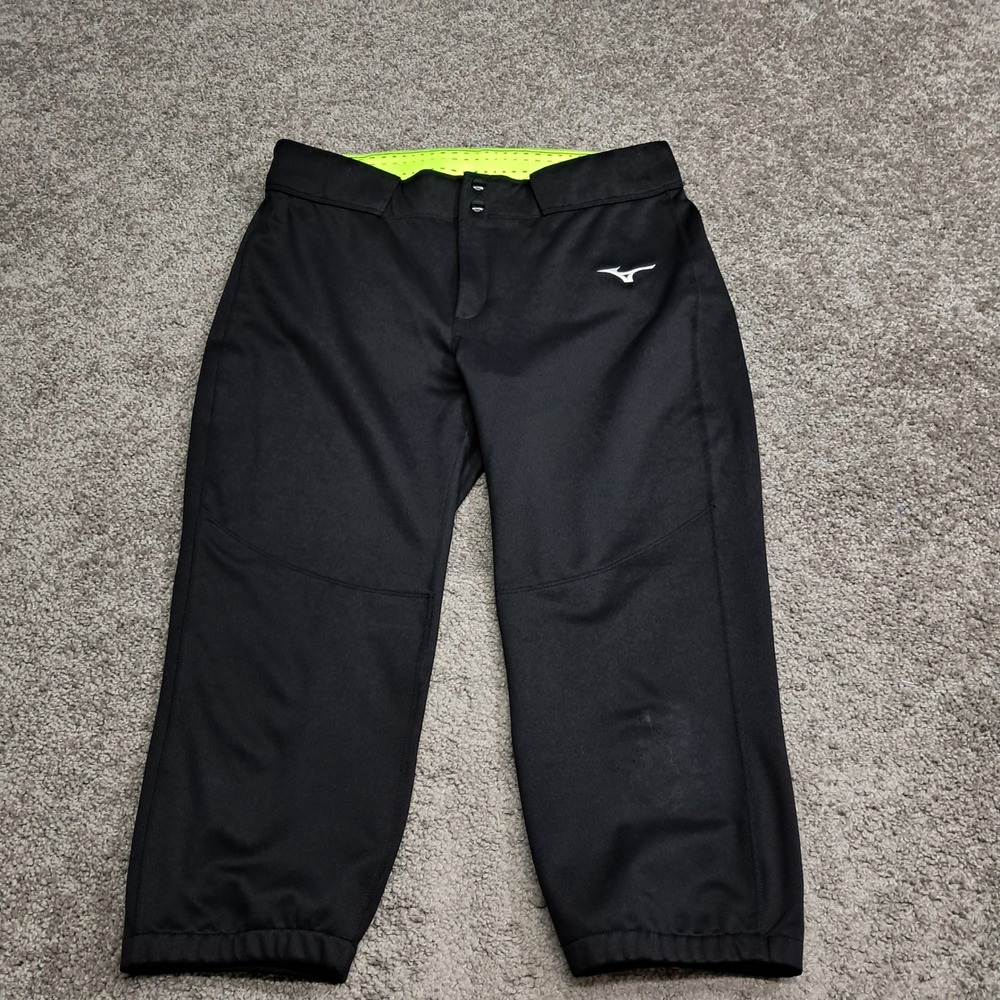 Mizuno Softball Pants Mens XL Black Neon Yellow Athletic Baseball Knickers 6751